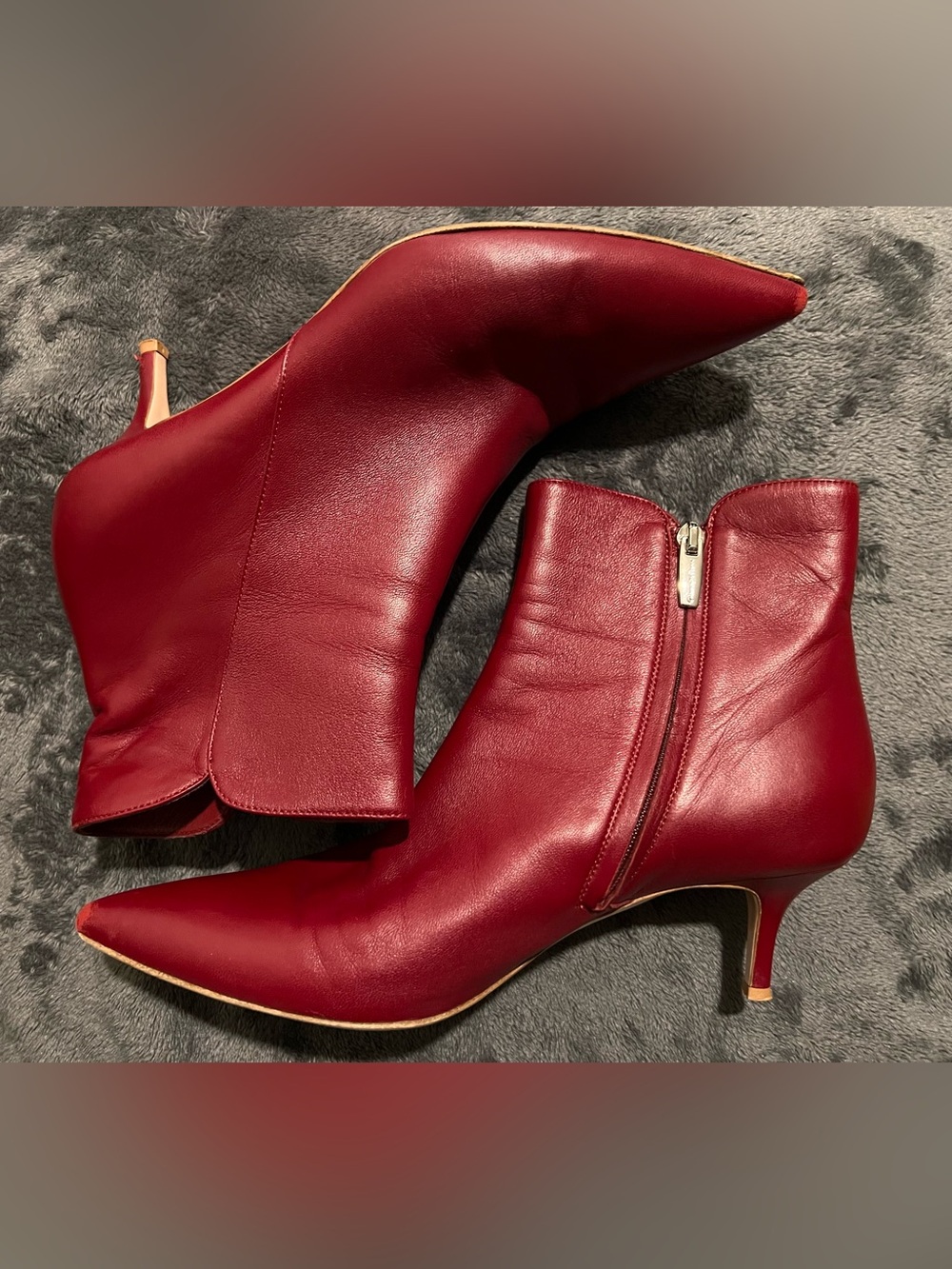 Gianvito Rossi Red Pointed-Toe Leather Ankle Boots with Side Zip